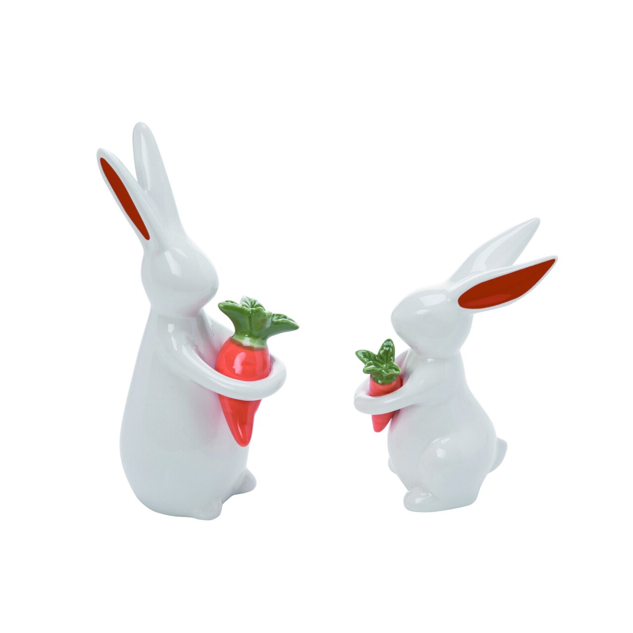 Transpac Ceramic Easter Bunny Set of 2, 6.75" White Decorative Figurines, Spring Tabletop Decor, Ceramic, Indoor Use
